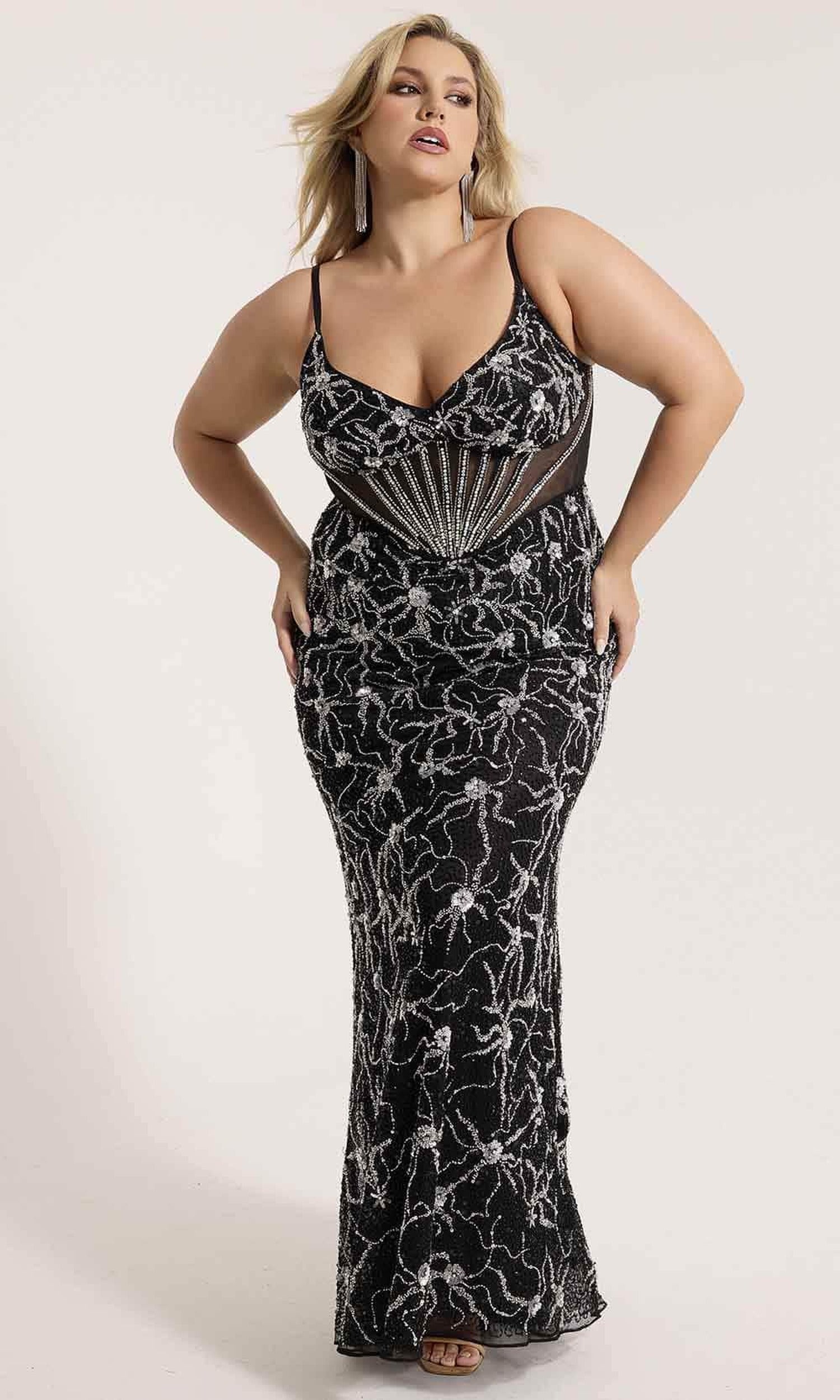 Primavera Couture 14079 - Sheer Sleeveless Sequined Evening Gown