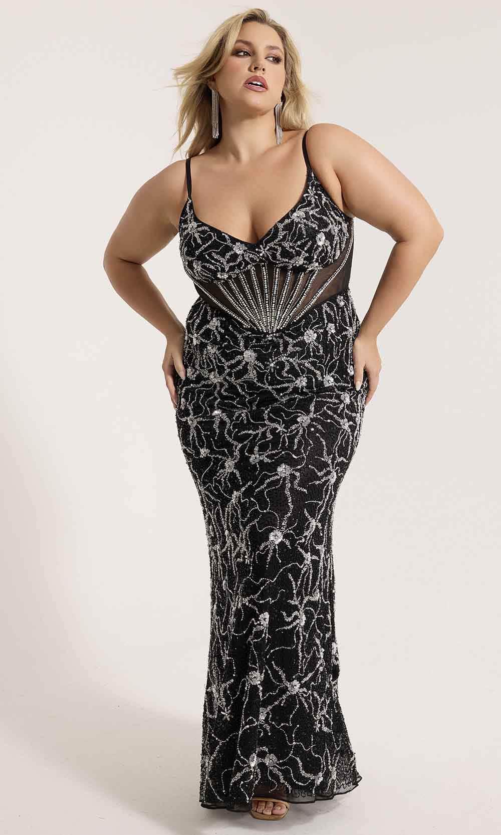 Primavera Couture 14079 - Sheer Sleeveless Sequined Evening Gown - back view