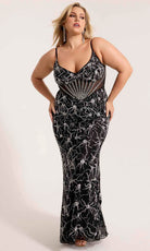 Primavera Couture 14079 - Sheer Sleeveless Sequined Evening Gown - back view