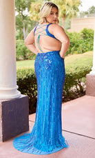 Primavera Couture 14104 - Deep V-Neck Linear Beaded Prom Dress