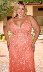 Primavera Couture 14106 - Floral Beaded Plunging V-Neck Dress