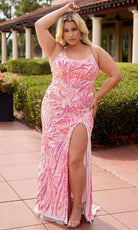 Primavera Couture 14108 - Shimmer Scoop Neck High Slit Dress - Silhouette Dresses
