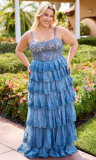 Primavera Couture 14110 - Tiered Floral Lace Evening Dress