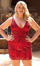 Primavera Couture 14116 - Plus Size Beaded V-Neck Cocktail Dress