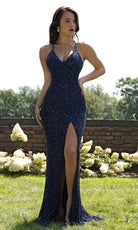 Primavera Couture - 3291 Sparkling Allover Sequin V Neck Sheath Gown - view 7