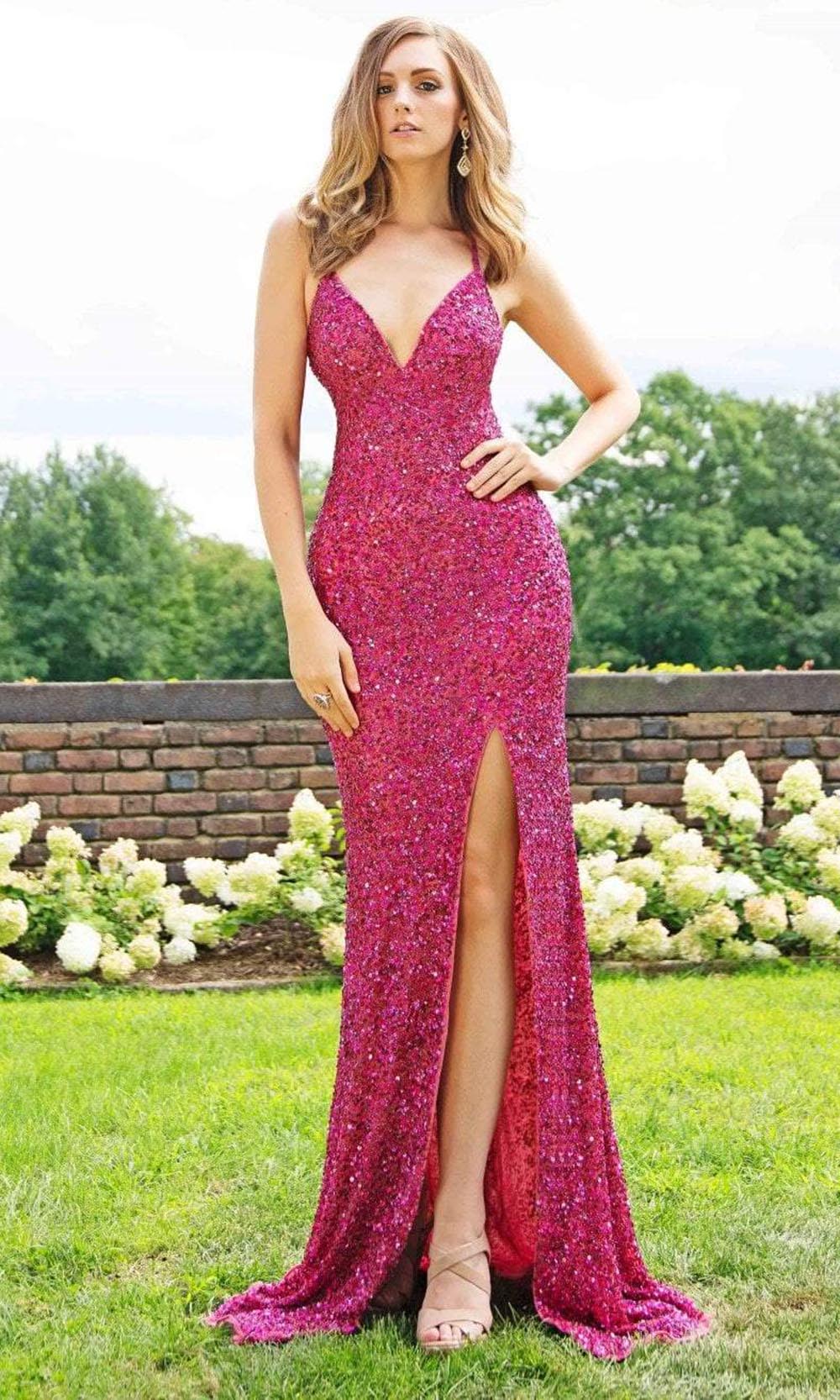 Primavera Couture - 3291 Sparkling Allover Sequin V Neck Sheath Gown - view 14