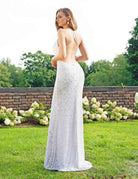 Primavera Couture - 3295 Sequined Scroll Motif High Slit Gown