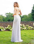 Primavera Couture - 3295 Sequined Scroll Motif High Slit Gown - back view