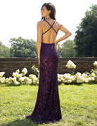 Primavera Couture - 3295 Sequined Scroll Motif High Slit Gown - view 8