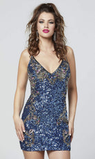 Primavera Couture - 3301 Plunging Lace Up Back Sequined Dress - view 8