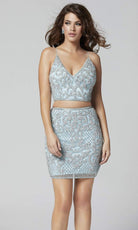Primavera Couture - 3321 Beaded Two Piece Halter V-neck Sheath Dress - view 8