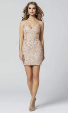 Primavera Couture - 3352 V-Neck Open Back Sequin Fitted Cocktail Dress - view 13