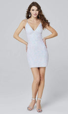 Primavera Couture - 3352 V-Neck Open Back Sequin Fitted Cocktail Dress - view 9
