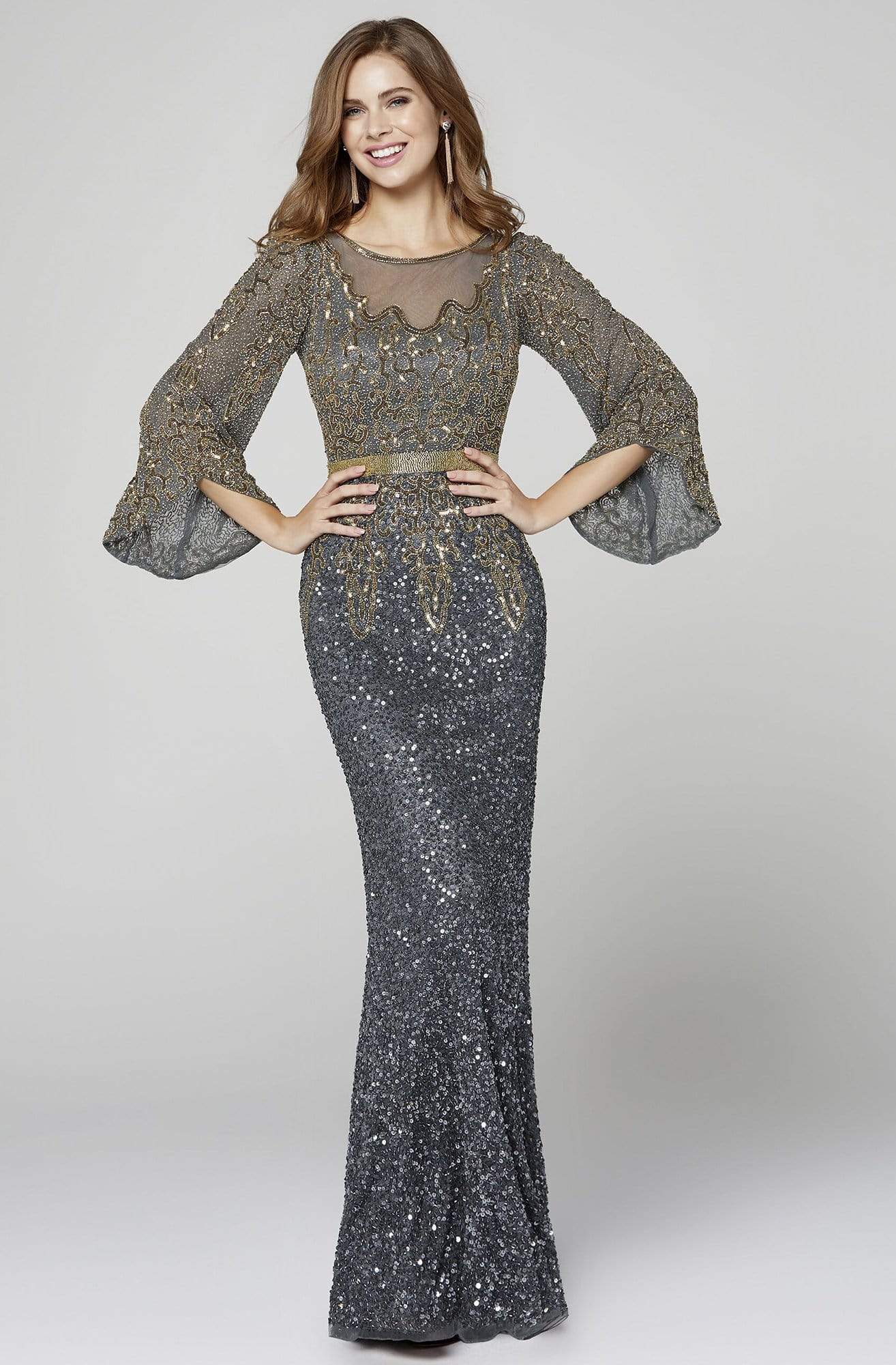 Primavera Couture - 3378 Embellished Bateau Sheath Dress - back view