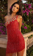 Primavera Couture - 3556 One Shoulder Bead-Fringed Dress - view 8