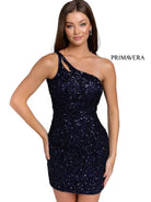 Primavera Couture - 3573 One Shoulder Sequined Fitted Cocktail Dress - view 14