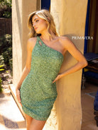 Primavera Couture - 3573 One Shoulder Sequined Fitted Cocktail Dress