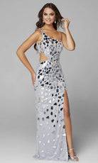 Primavera Couture - 3623 One Shoulder High Slit Cut Glass Sheath Dress - view 13