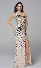 Primavera Couture - 3623 One Shoulder High Slit Cut Glass Sheath Dress - view 4