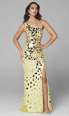 Primavera Couture - 3623 One Shoulder High Slit Cut Glass Sheath Dress - designer prom dress at Silhouette Dresses