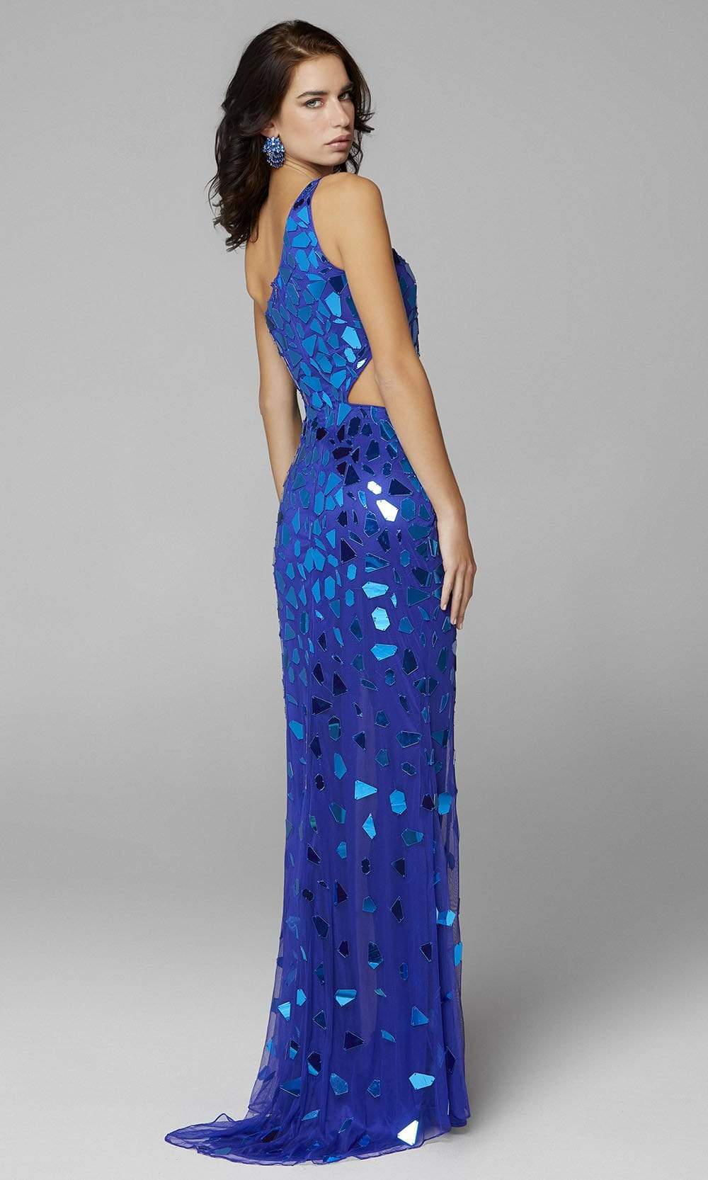 Primavera Couture - 3623 One Shoulder High Slit Cut Glass Sheath Dress - view 10