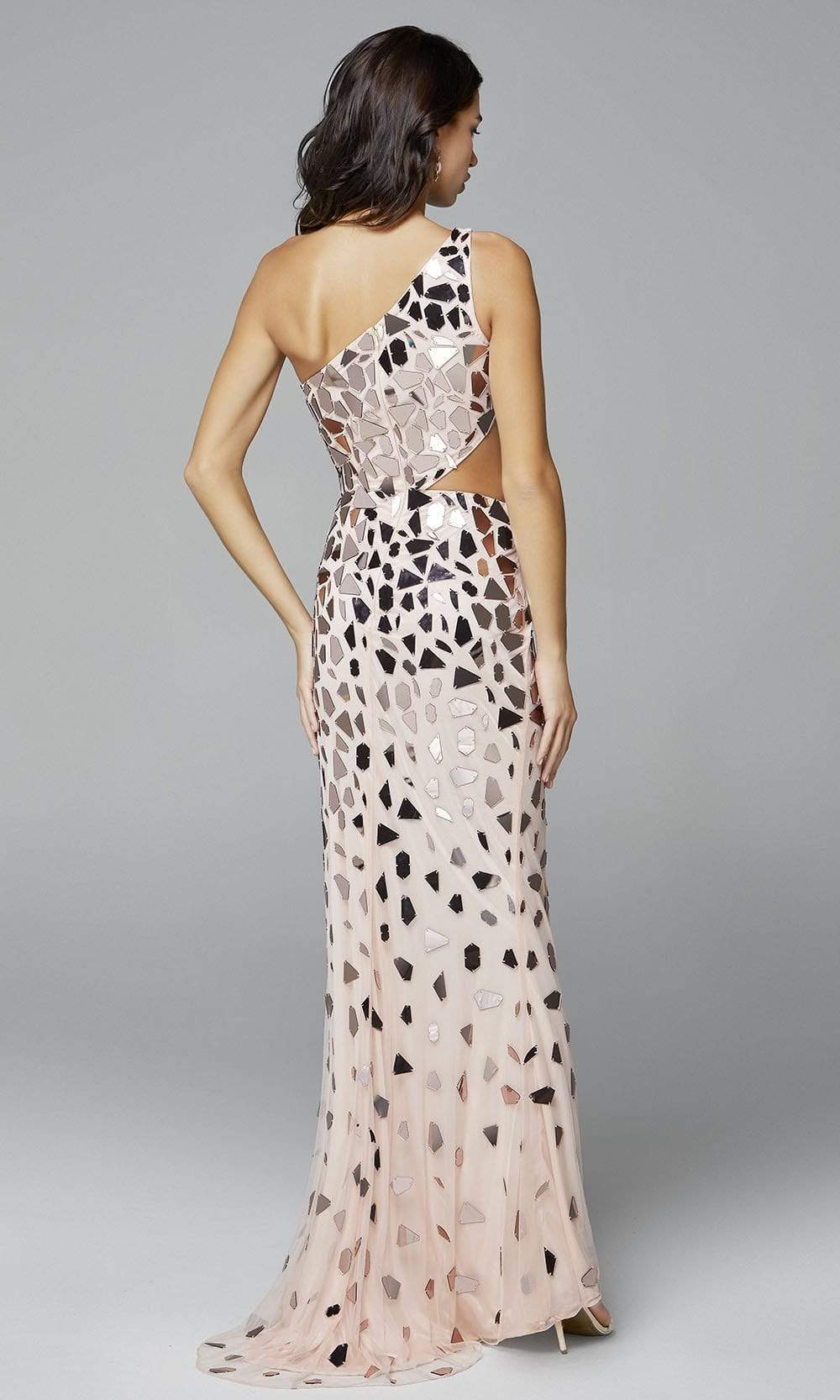 Primavera Couture - 3623 One Shoulder High Slit Cut Glass Sheath Dress - view 5