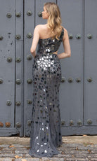 Primavera Couture - 3623 One Shoulder High Slit Cut Glass Sheath Dress - view 11