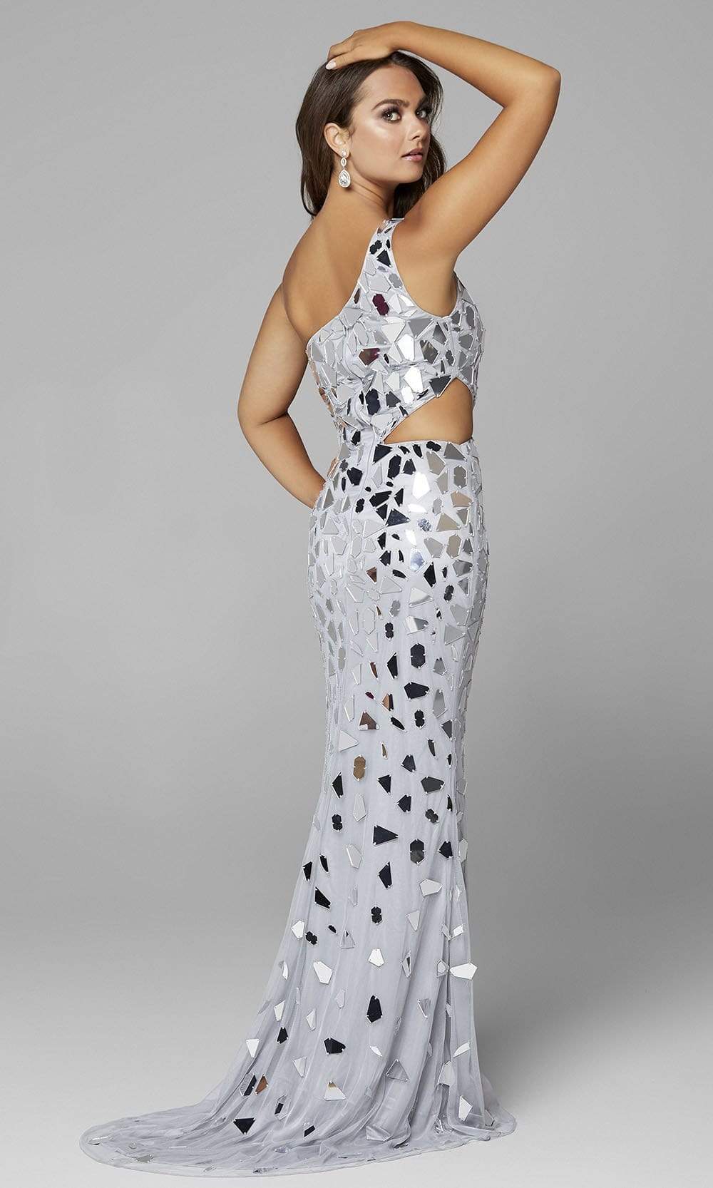Primavera Couture - 3623 One Shoulder High Slit Cut Glass Sheath Dress - view 14