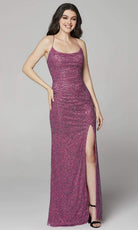 Primavera Couture - 3638 Lace-up Open Back Beaded High Slit Dress - view 15