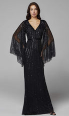 Primavera Couture - 3672 Sequined Long Bell Sleeve Sheath Dress - view 7