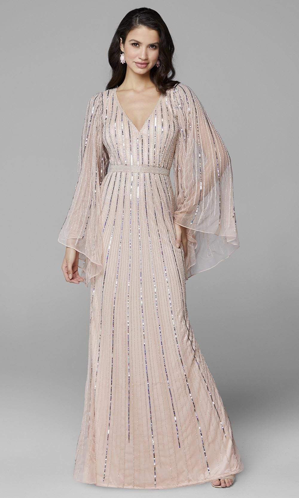 Primavera Couture - 3672 Sequined Long Bell Sleeve Sheath Dress - designer evening gown at Silhouette Dresses