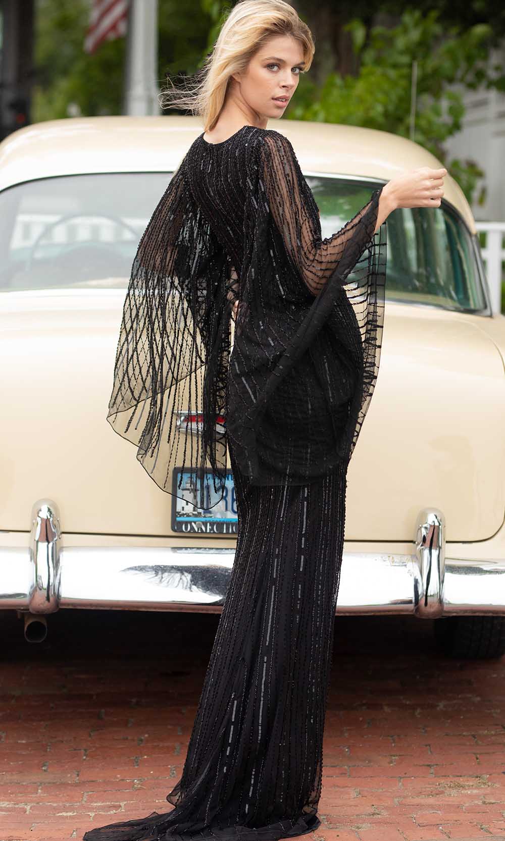 Primavera Couture - 3672 Sequined Long Bell Sleeve Sheath Dress - view 11