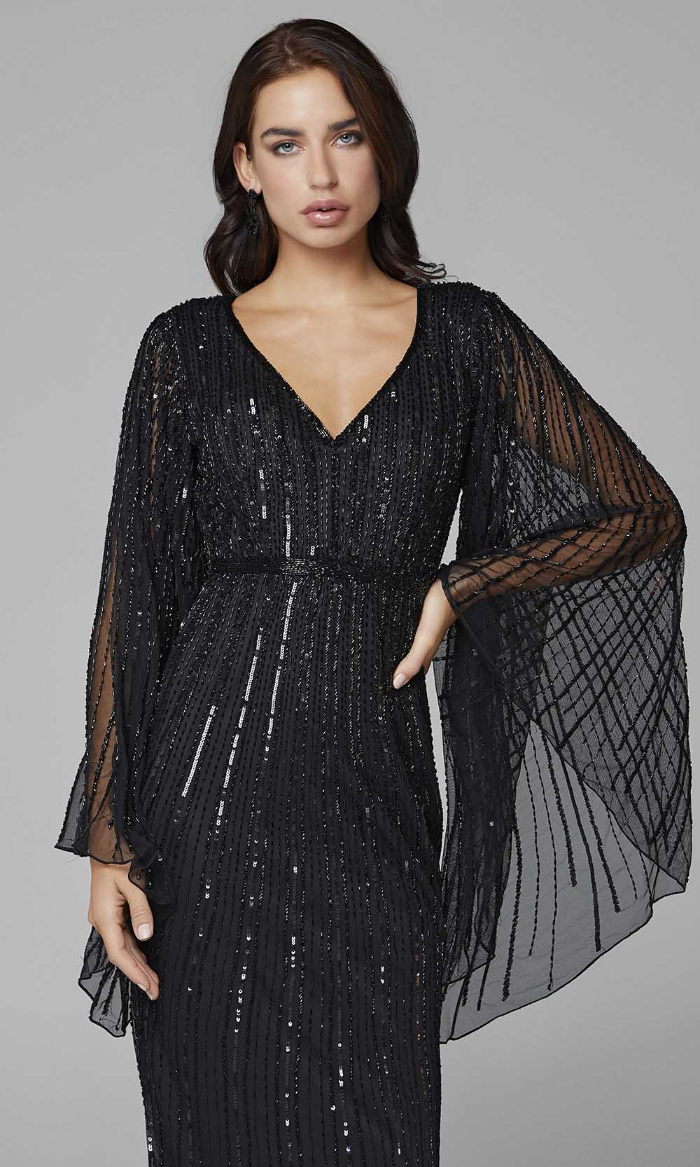 Primavera Couture - 3672 Sequined Long Bell Sleeve Sheath Dress - view 9