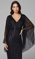 Primavera Couture - 3672 Sequined Long Bell Sleeve Sheath Dress - view 9