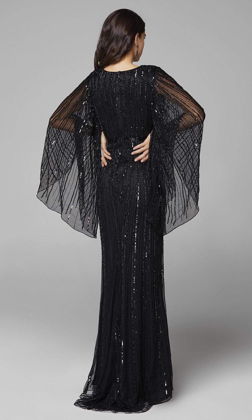 Primavera Couture - 3672 Sequined Long Bell Sleeve Sheath Dress - view 8