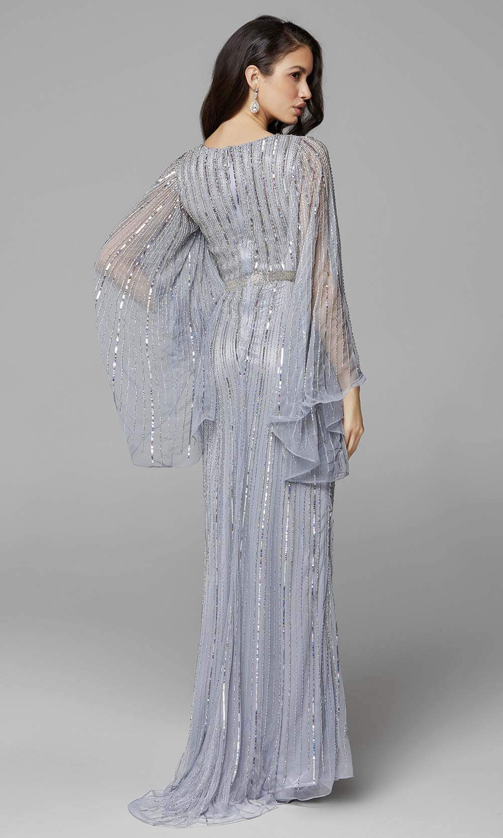 Primavera Couture - 3672 Sequined Long Bell Sleeve Sheath Dress - view 6