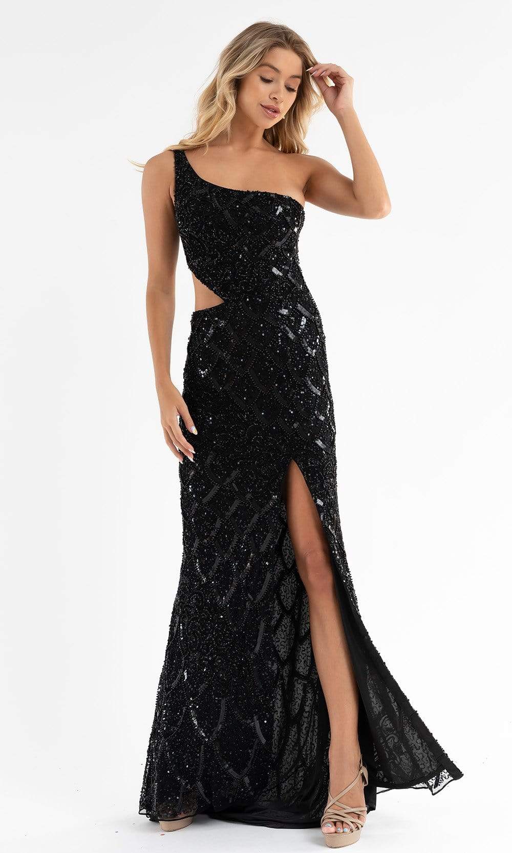 Primavera Couture - 3729 One Shoulder Asymmetrical Dress - view 4