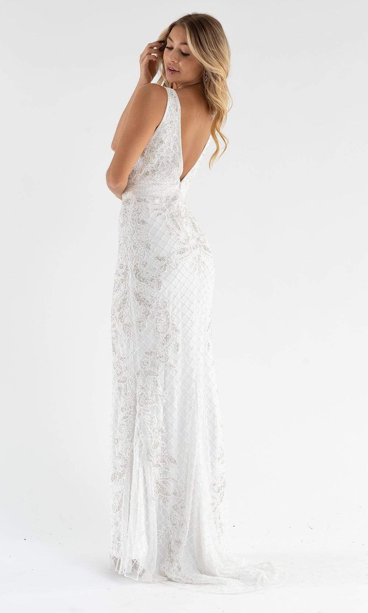 Primavera Couture - 3741 V-Neck Beaded Lace Long Gown