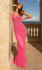 Primavera Couture - 3741 V-Neck Beaded Lace Long Gown