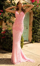 Primavera Couture - 3741 V-Neck Beaded Lace Long Gown
