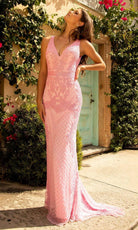 Primavera Couture - 3741 V-Neck Beaded Lace Long Gown