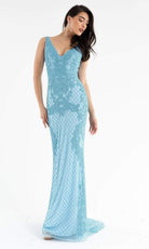 Primavera Couture - 3741 V-Neck Beaded Lace Long Gown - detail view