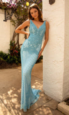 Primavera Couture - 3741 V-Neck Beaded Lace Long Gown - view 6