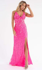 Primavera Couture - 3746 Vibrant Floral Beaded High Front Slit Gown - designer prom dress at Silhouette Dresses