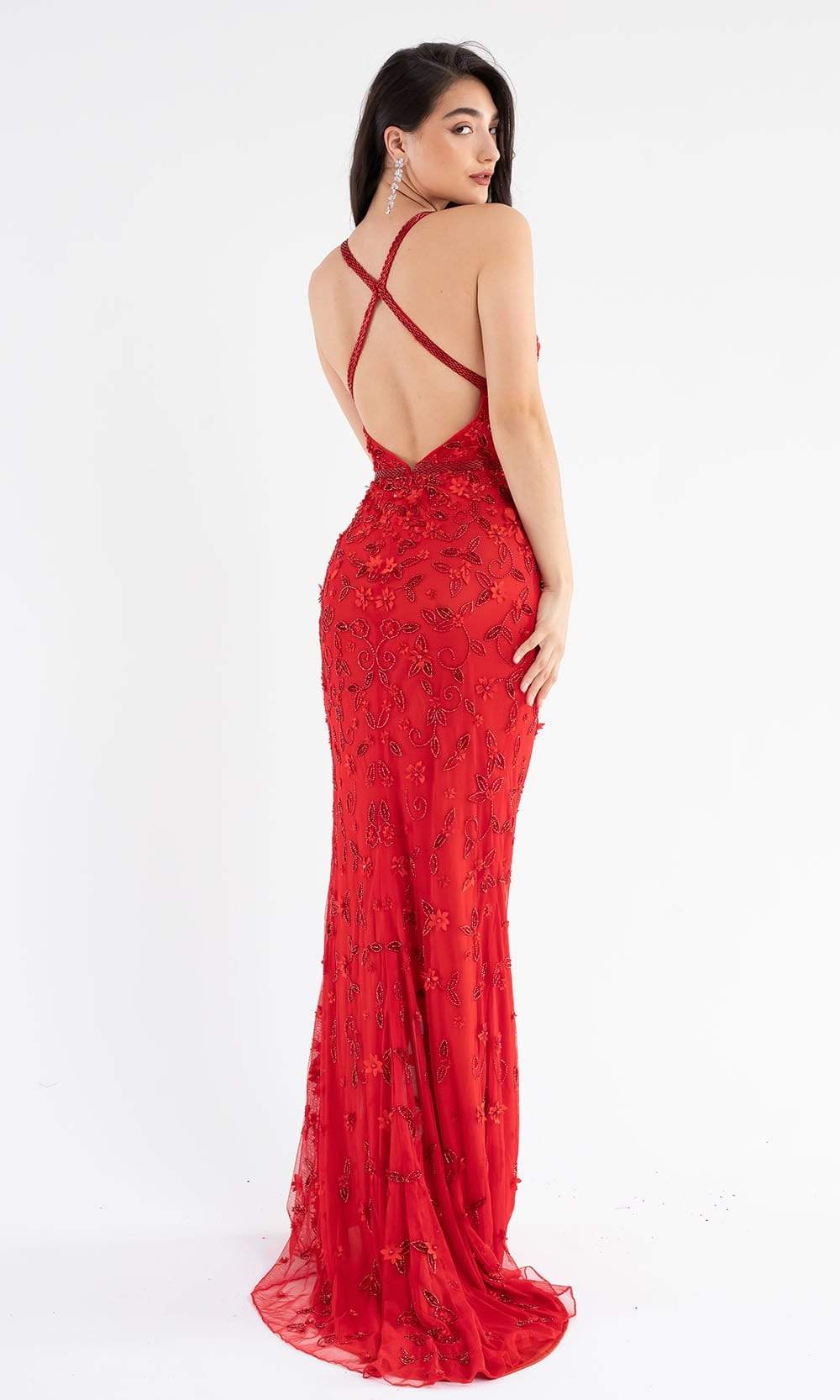 Primavera Couture - 3746 Vibrant Floral Beaded High Front Slit Gown - view 7