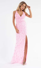 Primavera Couture - 3746 Vibrant Floral Beaded High Front Slit Gown - view 5