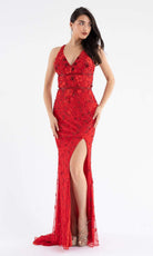 Primavera Couture - 3746 Vibrant Floral Beaded High Front Slit Gown - view 6