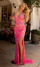 Primavera Couture - 3748 Colorful Butterfly Plunging V Neckline Long Gown