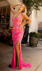 Primavera Couture - 3748 Colorful Butterfly Plunging V Neckline Long Gown