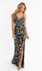 Primavera Couture - 3748 Colorful Butterfly Plunging V Neckline Long Gown - designer prom dress at Silhouette Dresses